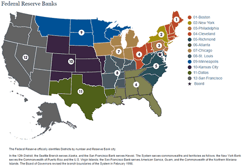 Federal Reserve Banken USA FED - Karte